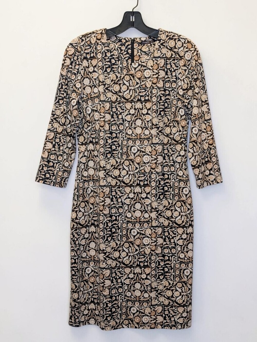 J. McLaughlin Floral Patchwork Sheath Dress 3/4 Sleeve Career Office Classic S
